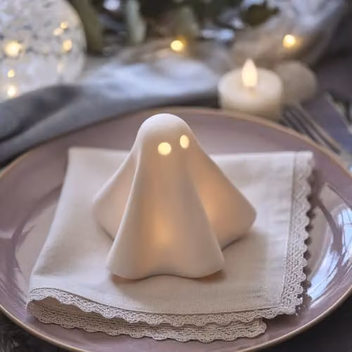 Lights4fun Gerald the Ghost White Porcelain LED Halloween Tabletop Decoration – 4
