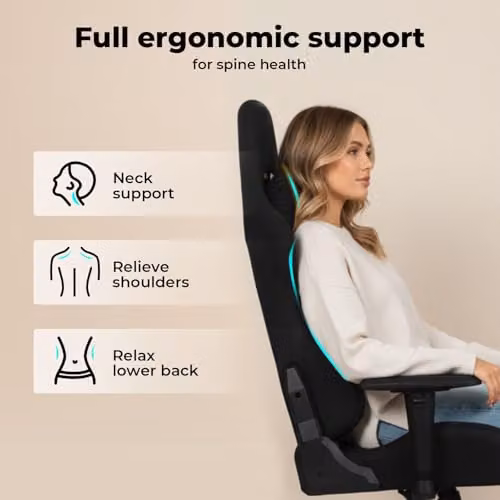 Levede Ergonomic Gaming Chair with Footrest, Reclining Black Microfibre High Back Office Chair with Lumbar Support and Headrest for Adults – 9