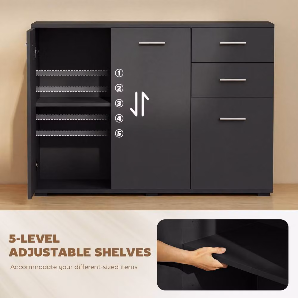 HOMCOM Modern Black Matt Sideboard Kitchen Storage Cabinet – 4
