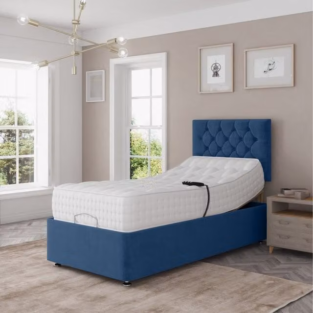 Zaye Living Upholstered Blue Fabric Pocket Sprung Bed Set, W/D/H: 140 x 200 cm