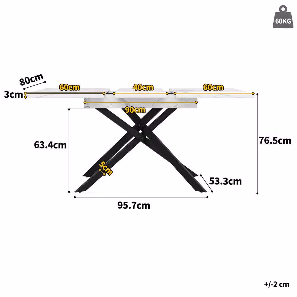 BTM Extendable Rectangular Dining Table in White and Black, W/D/H: 120 x 80 x 76.5 cm – 2