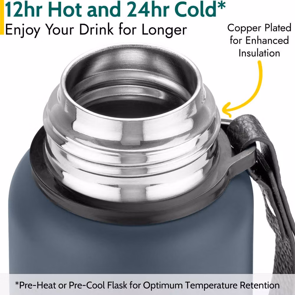 Trail Stainless Steel Vacuum Flask with Strap in Dark Grey, 600 ml – 4
