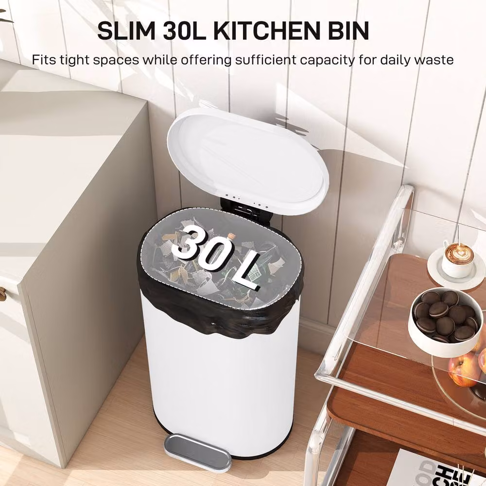 STILVORA 30L White Kitchen Pedal Bin with Soft-Close Lid and Removable Inner Bucket – 5