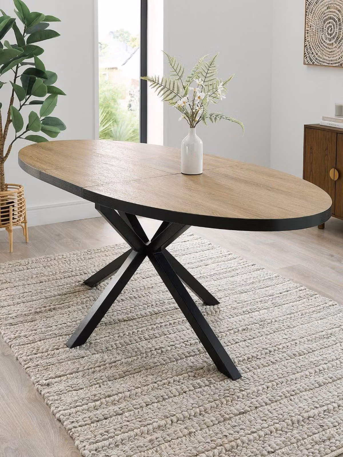 Oslo Extendable Rectangular Dining Table in Brown and Black