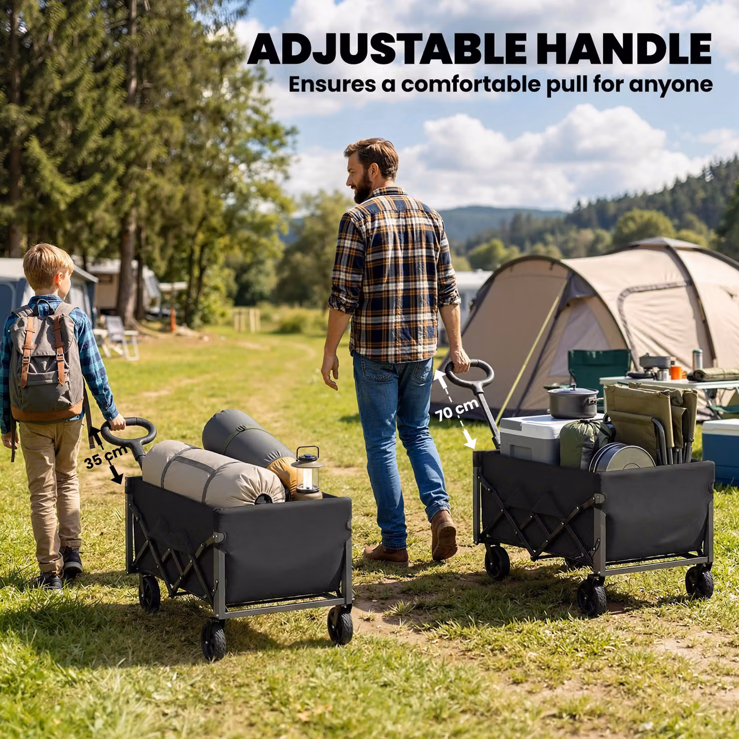 Outsunny 80L Foldable Festival Trolley with Drop-Down Tailgate and Adjustable Handle, Black – 7