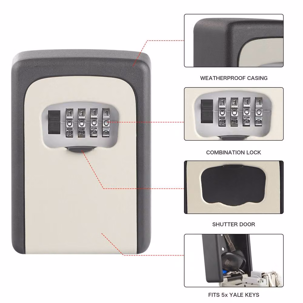 Xample Wall Mounted High Security 4 Digit Combination Key Safe Box in Black – 4