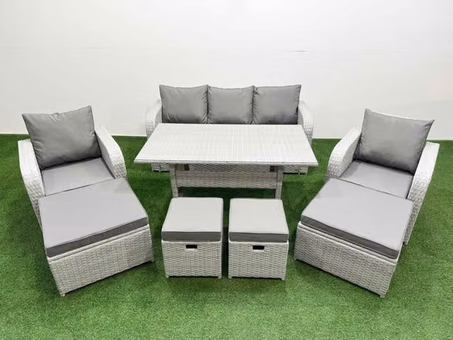 Fimous 9 Seater PE Rattan Outdoor Garden Lounge Sofa Set in Light Grey