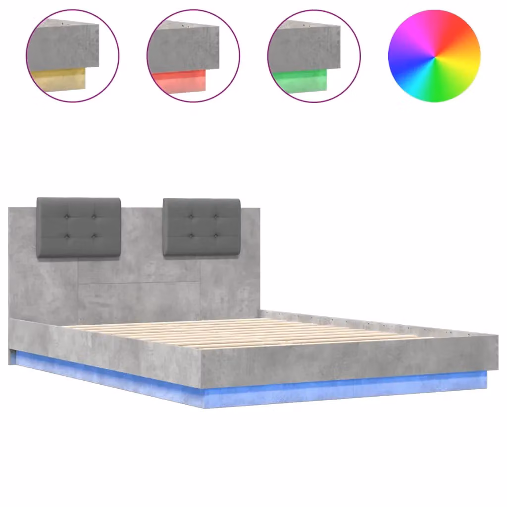 Berkfield Home King Size Bed Frame with LED Lighting and USB Charging Port in Concrete Grey, W: 150 cm, L: 200 cm – 2