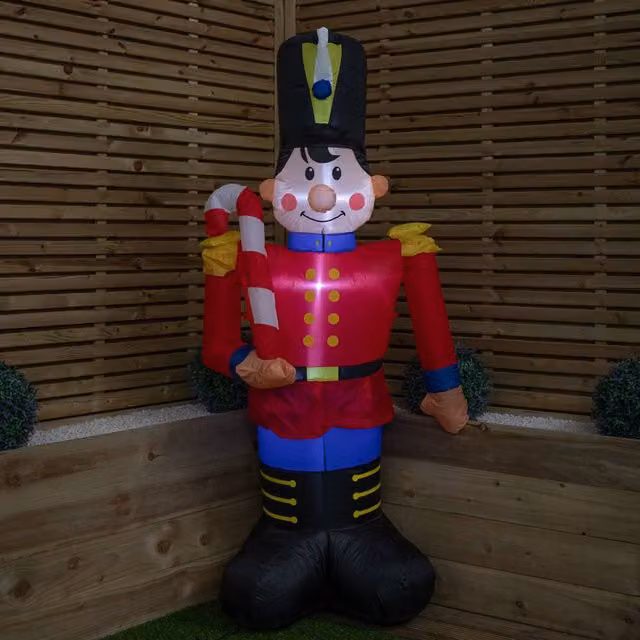 Samuel Alexander Multicolour Inflatable Light Up Toy Soldier with Candy Cane LED Garden Decoration, Height: 182.88 cm