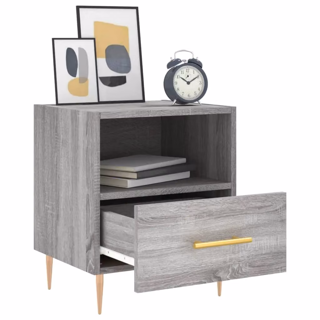 Berkfield Home Set of 2 Modern Grey Sonoma Bedside Cabinets in Engineered Wood, W: 40 cm, D: 35 cm, H: 47.5 cm – 2