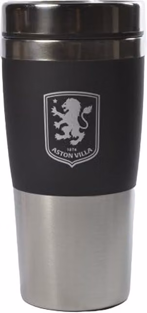 Aston Villa FC Executive Metallic Stainless Steel Travel Mug with Lid, Black, 450 ml – 1