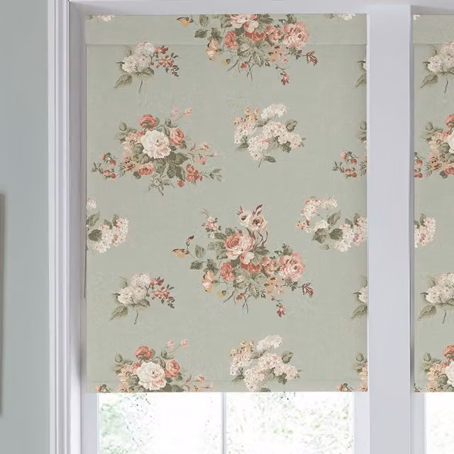 Laura Ashley Rosemore Made to Measure Floral Blackout Roller Blind in Sage Green