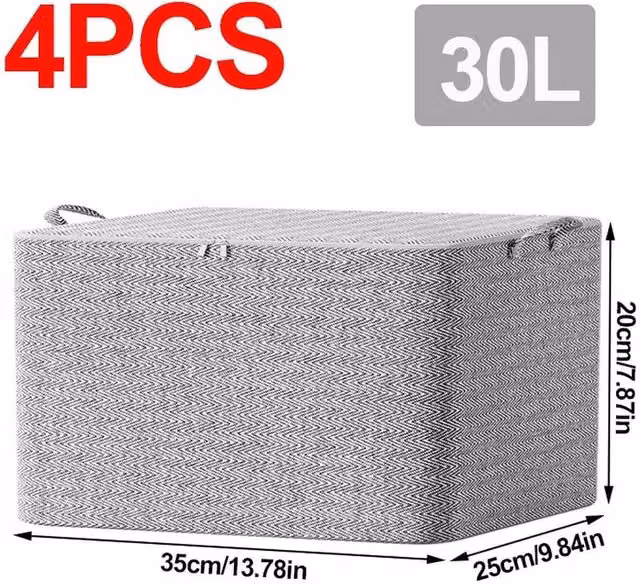 EONLION 4-Pack Collapsible Fabric Storage Bedding Boxes in Grey, 30L, W/D/H: 50 x 50 x 50 cm