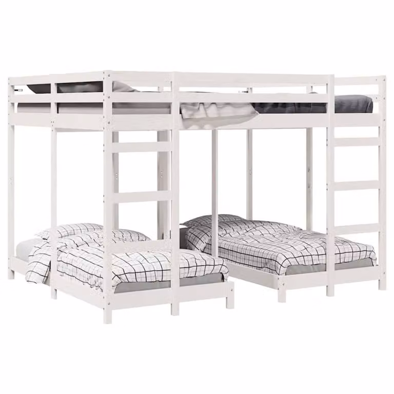 Berkfield Home Triple Bunk Bed Frame in White Solid Pine Wood, W/D/H: 160 x 200 cm