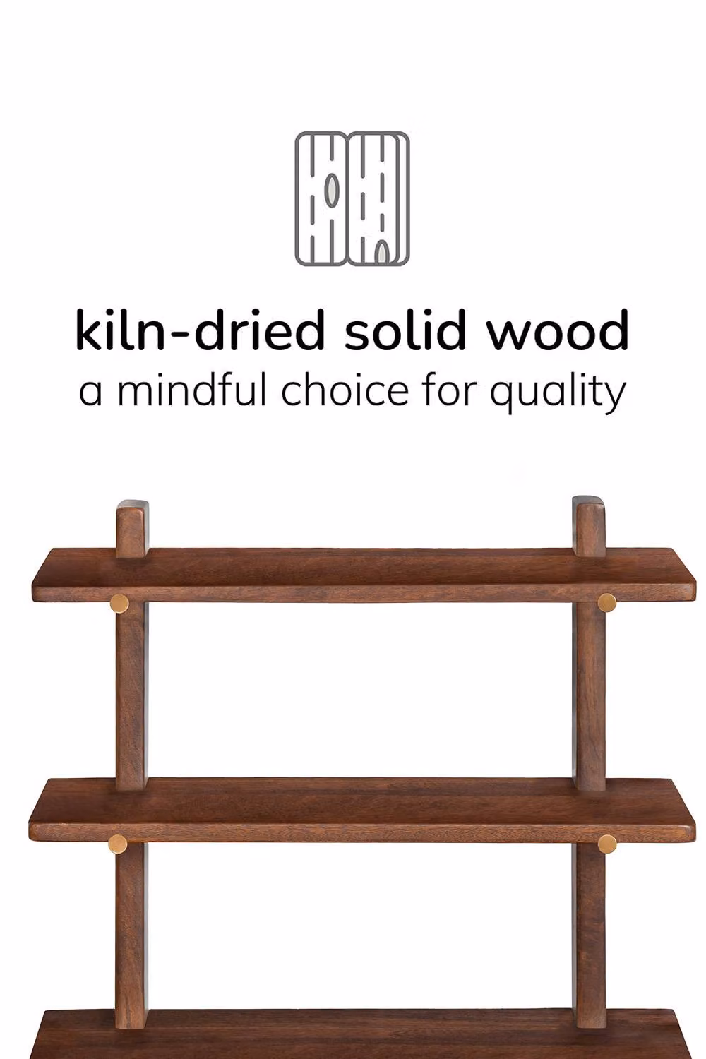 MH London 3-Tier Wall Mounted Floating Display Shelves in Solid Mango Wood, Walnut and Gold – 3