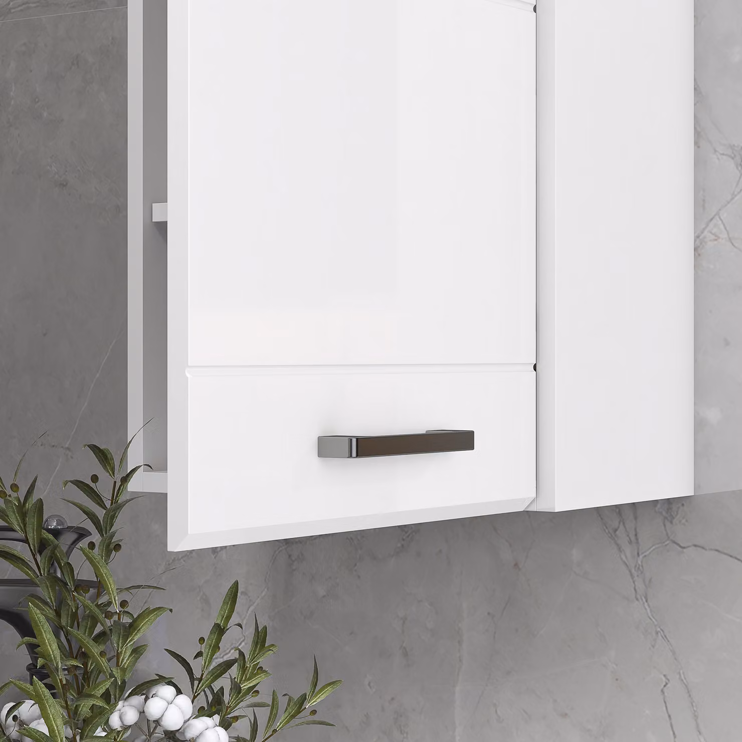 kleankin White High Gloss Bathroom Wall Cabinet with Soft-Close Doors and 3 Shelves – 5