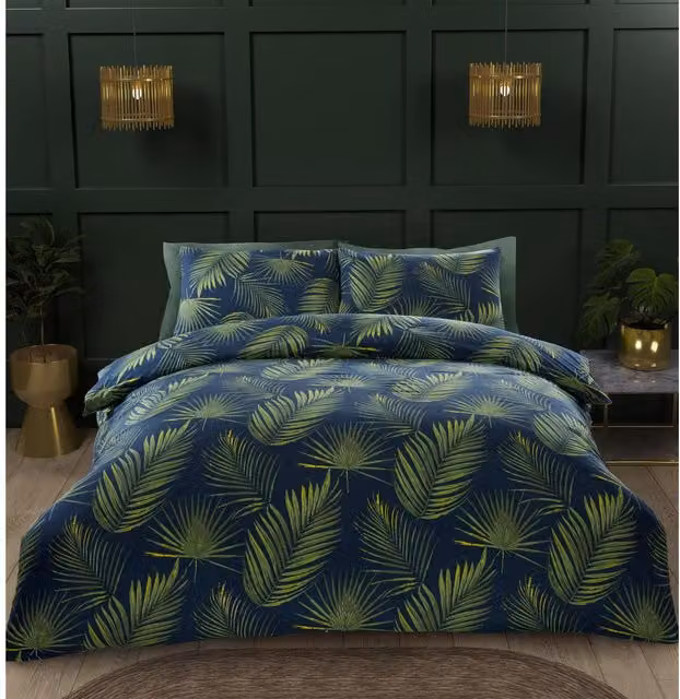 Portfolio Home Palma Leaves Duvet Cover Set in Green and Blue, 90 x 200 cm