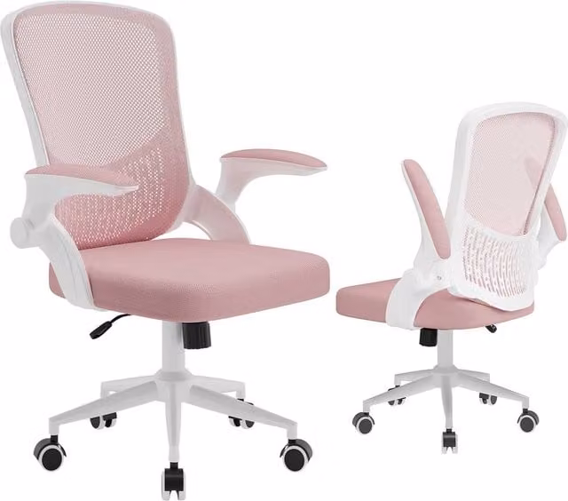 Gartistgo Ergonomic Mesh Office Chair with Flip-Up Arms and Storage Back in Pink