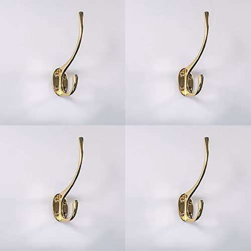 Loops Victorian Hat and Coat Hook on Oval Backplate, Polished Brass, Pack of 4