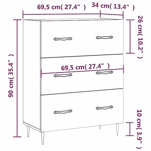 vidaXL Grey Sonoma Sideboard in Engineered Wood W/D/H: 69.5 x 34 x 90 cm – 2