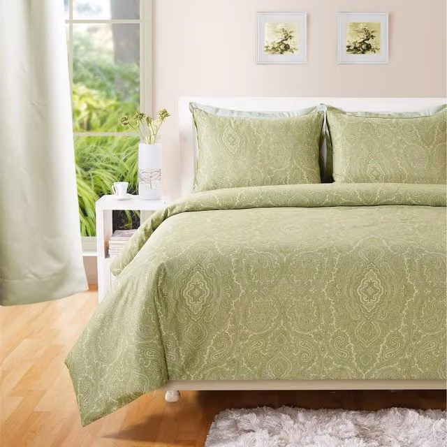 Roseley Cotton Paisley Printed Duvet Cover and Pillowcase Set, Green and Multicolour, 140 x 200 cm