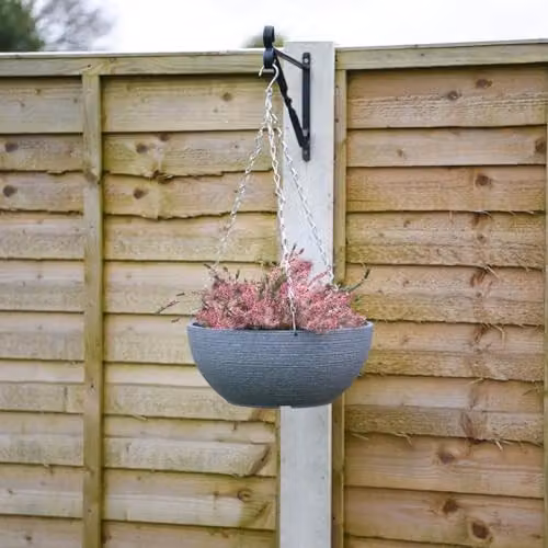 Garden Gear Dark Grey Stone Effect Hanging Basket Planter with Metal Chain, 35cm Diameter – 2