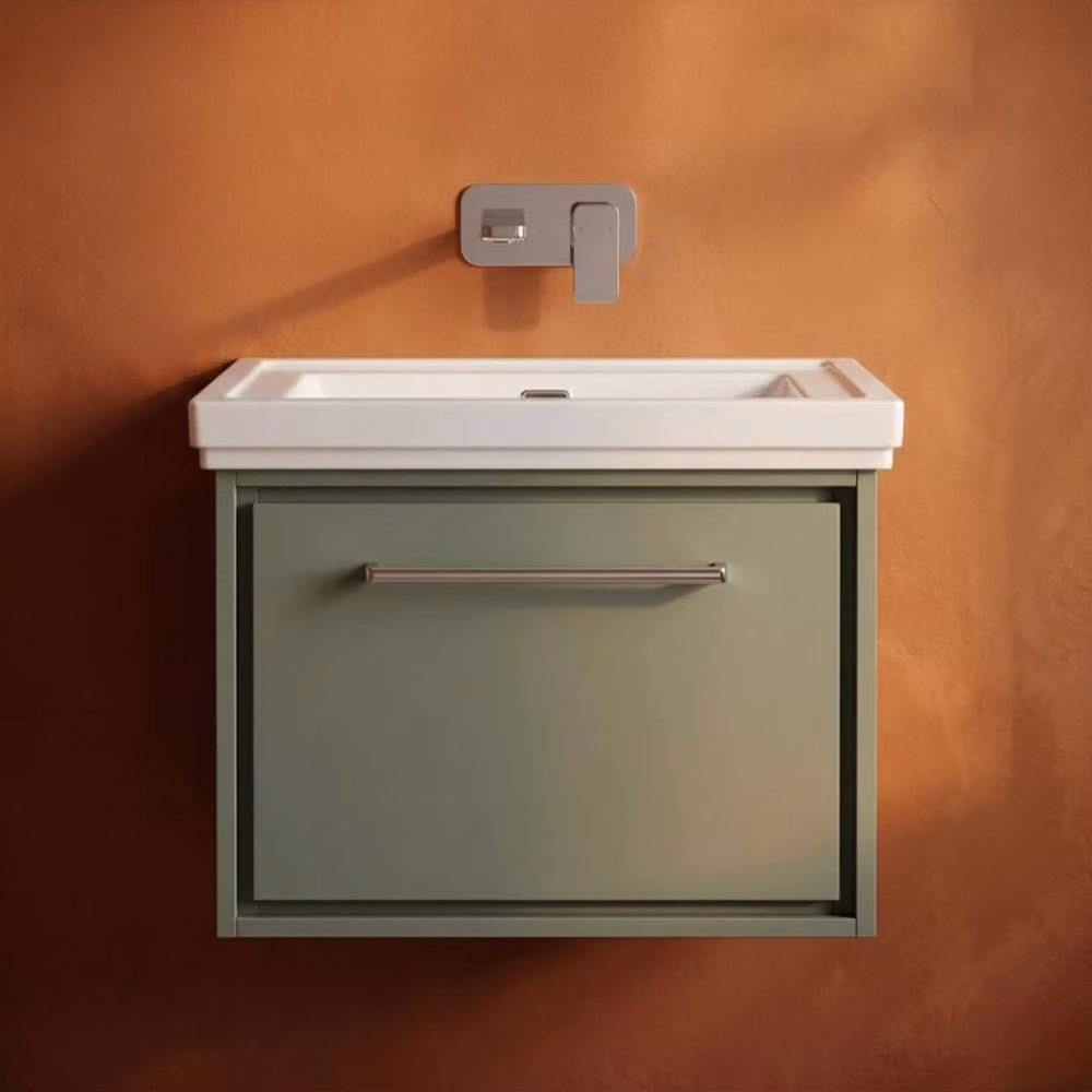 Balterley Wall Mounted Modern Single Drawer Bathroom Vanity Unit in Matt Green W/D/H: 60.0 x 39.0 x 49.7 cm – 2
