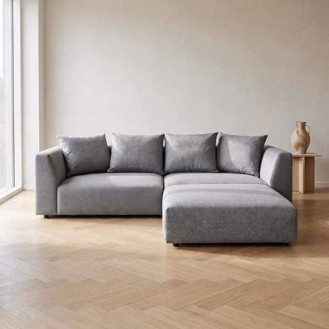 Abakus Direct Tokyo Reversible L-Shape Corner Sofa in Grey Brushed Tweed Fabric with Deep Seats – 1