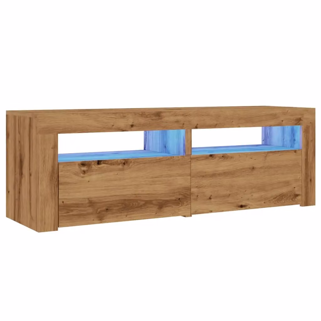 Berkfield Home Artisan Oak TV Cabinet with Integrated LED Lights in Brown, W/D/H: 120 x 35 x 40 cm – 3