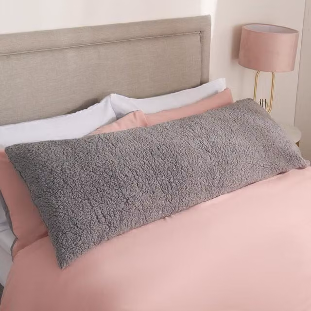 OHS Grey Teddy Fleece Rectangular Lumbar Support Pillow for Adults