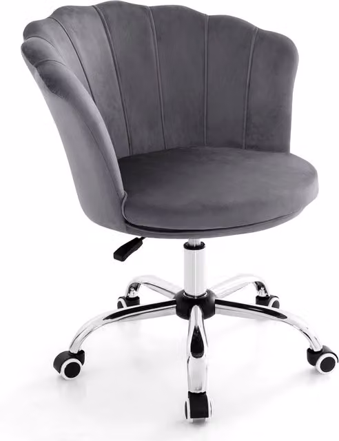 COSTWAY Grey Velvet Adjustable Task Chair with 360 Degree Swivel and Castors