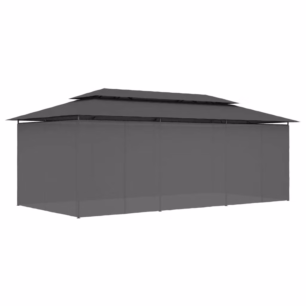 Berkfield Home Hip Gazebo with Curtains, Anthracite and Black, W/D/H: 600 x 298 x 270 cm
