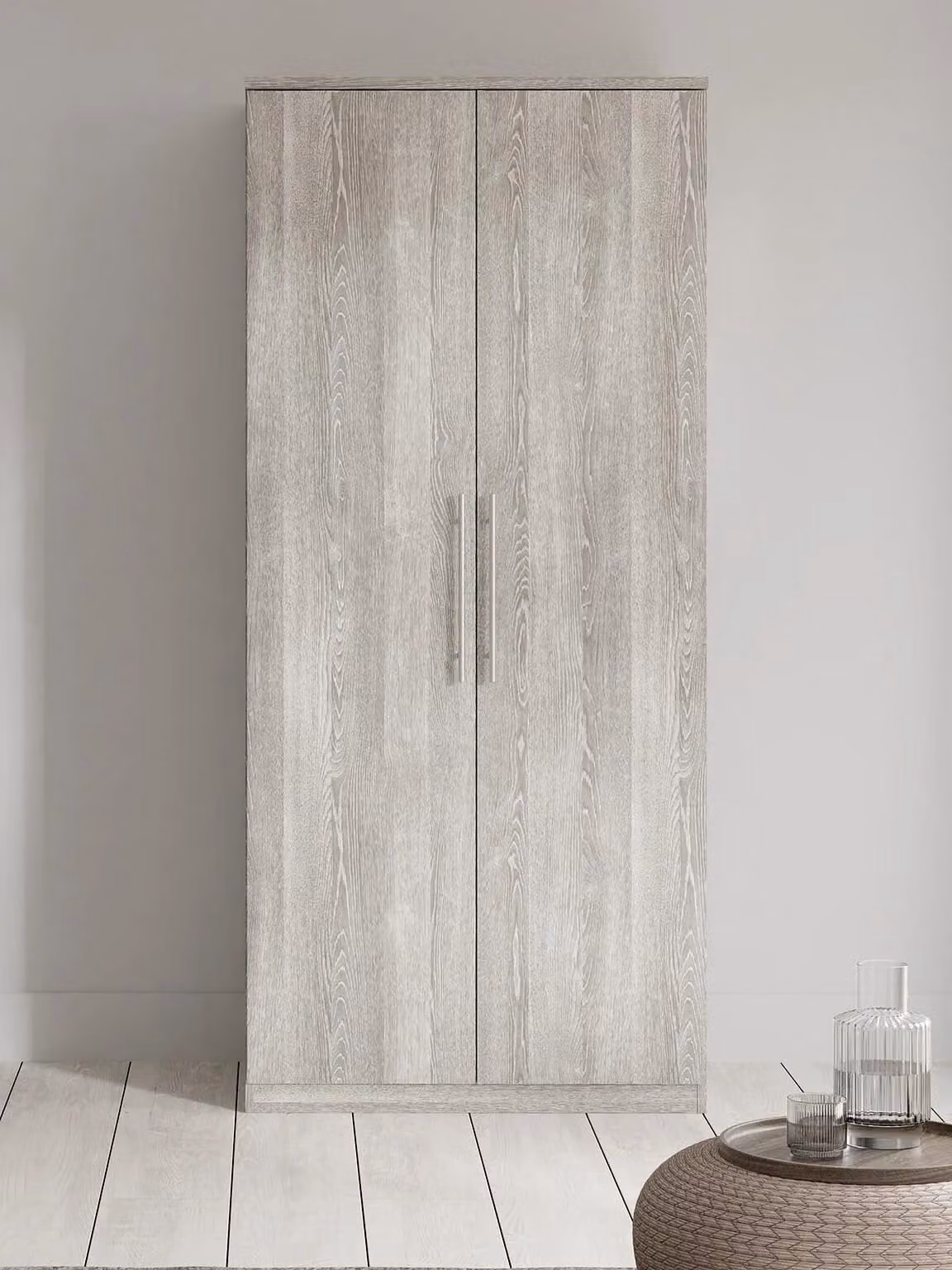 Prague 2 Door Grey Modern Wardrobe with Internal Shelves and Hanging Rod