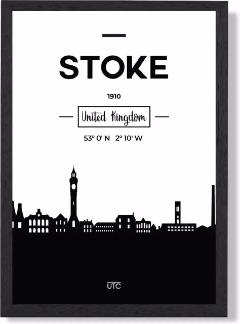 ARTZE Stoke Black and White City Skyline Framed Print in Black – 1