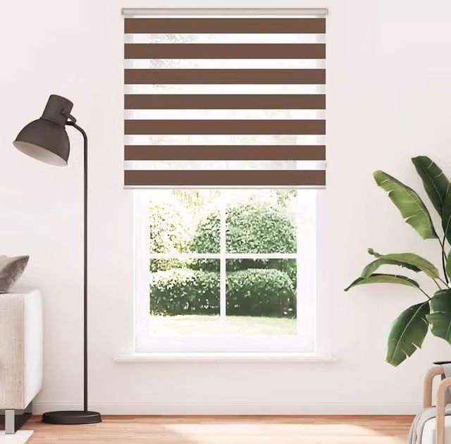 Berkfield Home Brown Zebra Day and Night Blind, W: 135 cm, H: 200 cm