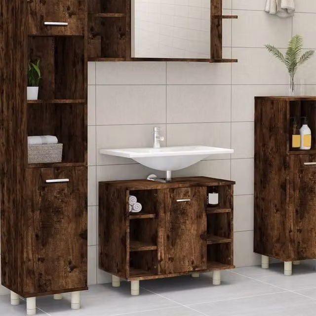 Berkfield Home Smoked Oak Bathroom Cabinet, Brown, W/D/H: 60 x 32 x 53.5 cm – 1