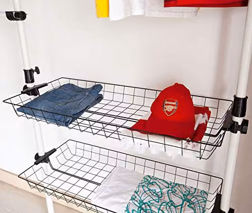 SoBuy Set of 2 Black Metal Storage Baskets for Telescopic Wardrobe Systems, W: 38 cm, D: 8 cm, H: 42 cm – 2