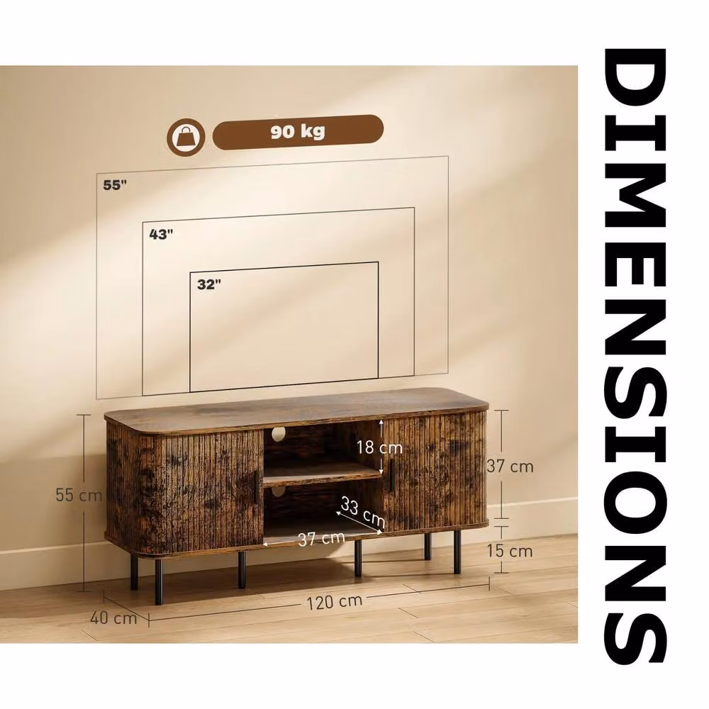 FURNOS Industrial TV Stand Unit with Storage Cabinets in Brown and Black, W/D/H: 120 x 40 x 55 cm – 8