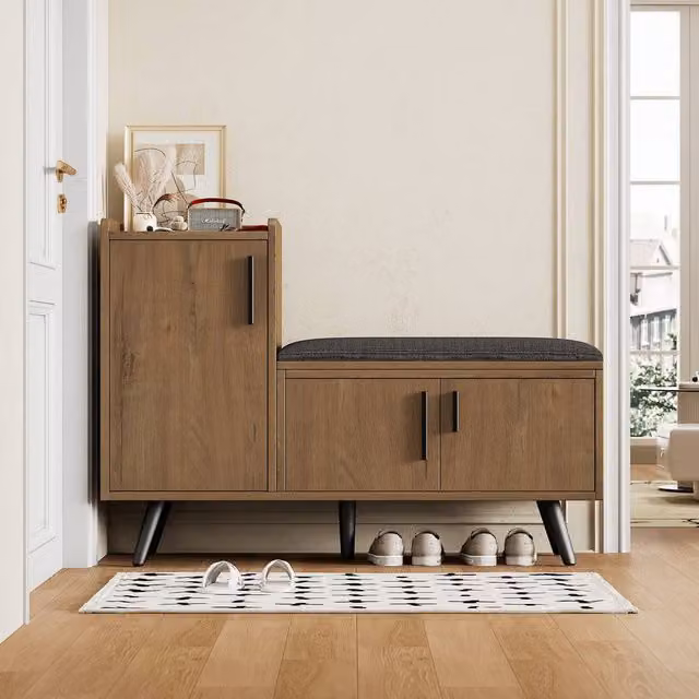 Matteo Modern Shoe Bench Storage Cabinet with Adjustable Shelves in Sand
