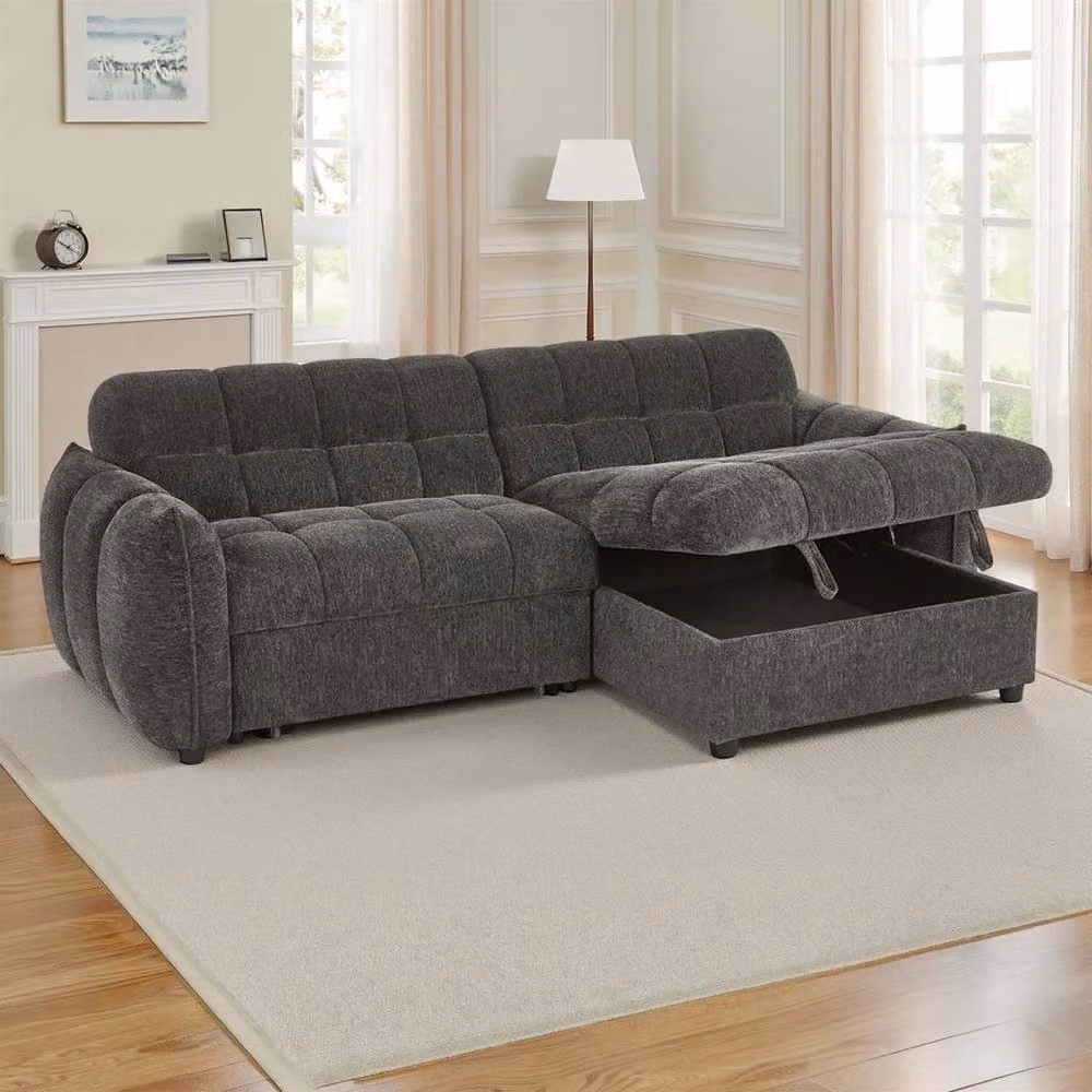 Furnishings For Less UK Fenton Grey Universal Corner Sofa Bed with Storage Chaise in Chenille Fabric – 2