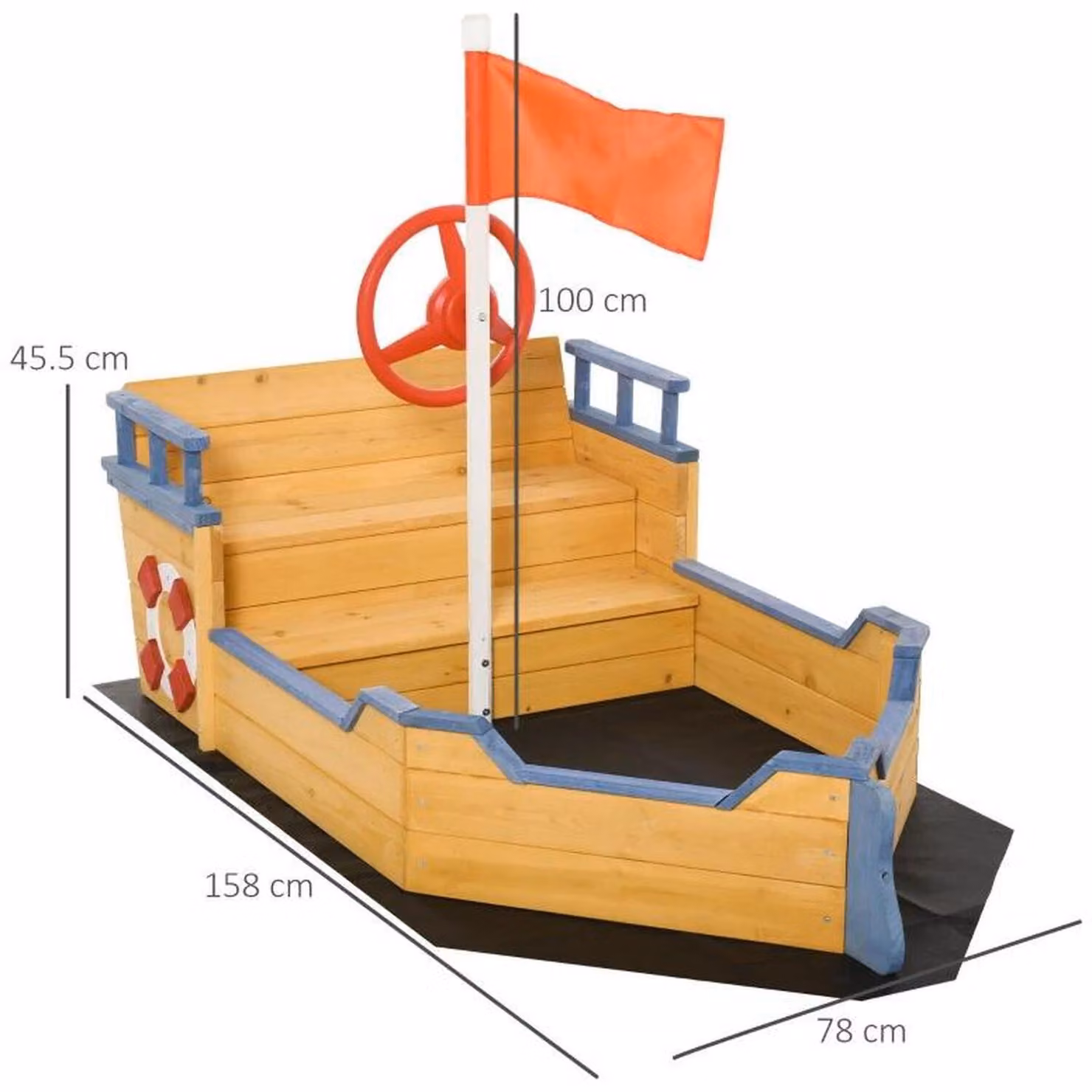 Chilli Seating Wooden Pirate Ship Childrens Sandpit in Brown – 2