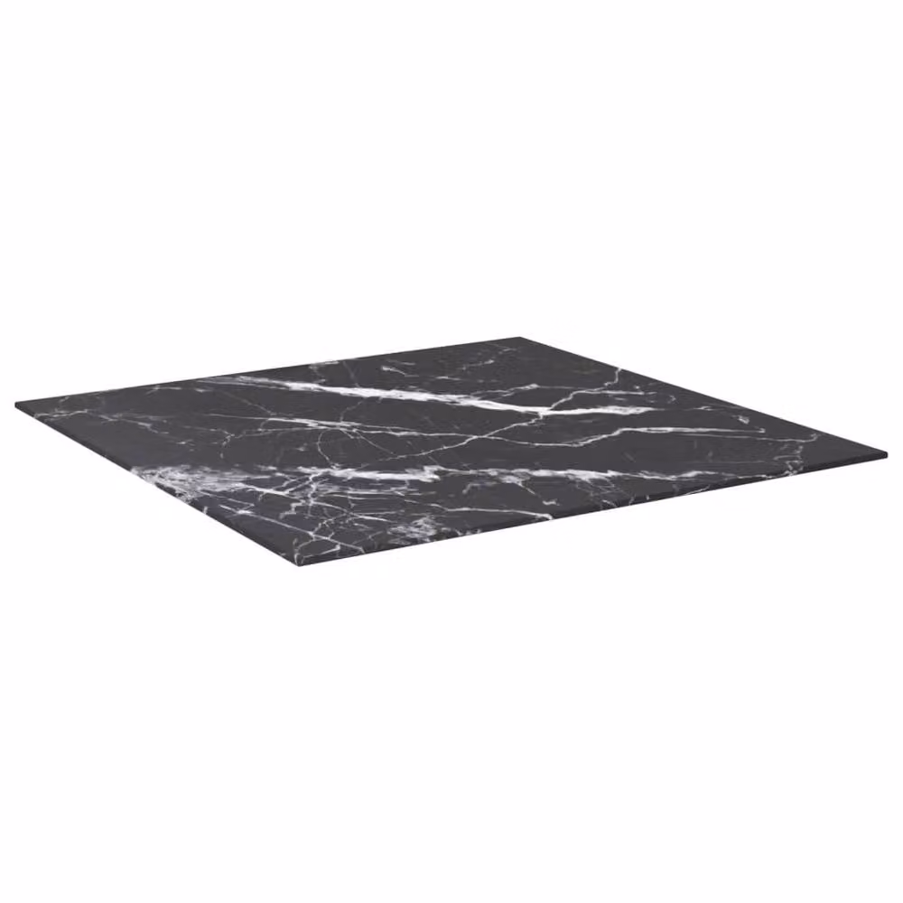 Berkfield Home Black Marble Design Tempered Glass Table Top, W/D: 70 x 70 cm, Thickness: 0.6 cm – 2