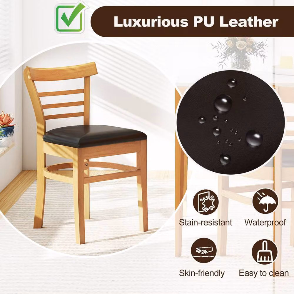 Costway Set of 2 Modern Mid-Century Dining Chairs in Natural PU Leather and Rubberwood – 4