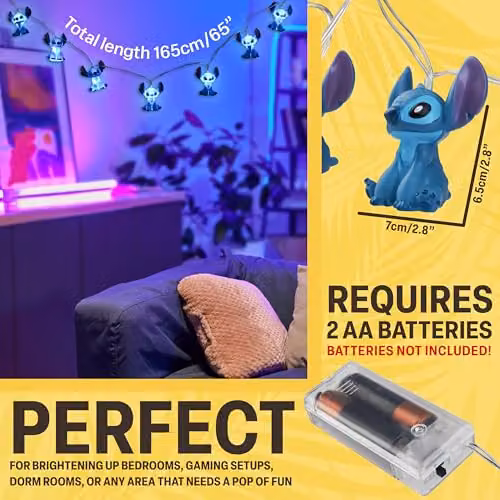 Disney Stitch 3D LED String Lights in Blue – 3