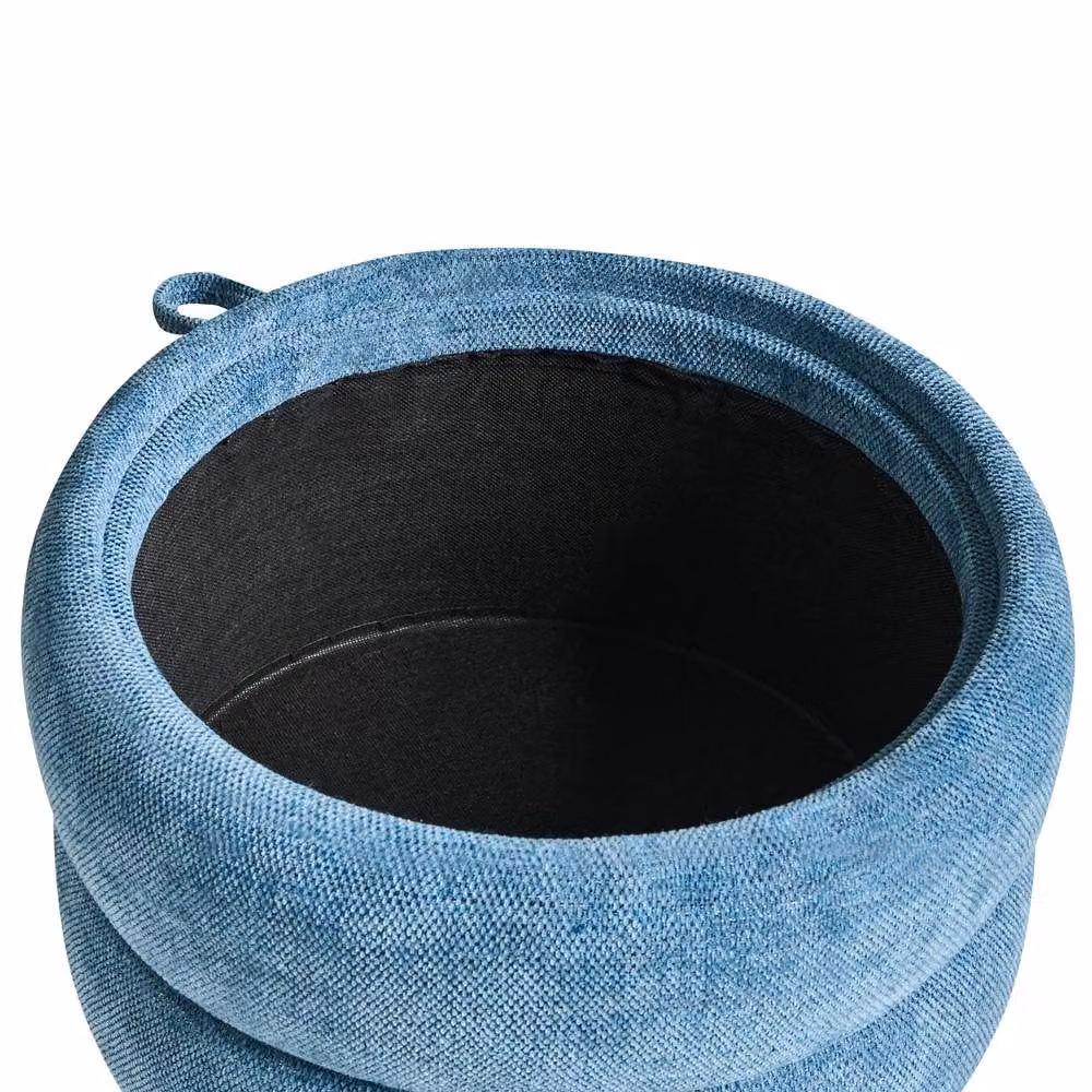 Wyld and Coco Blue Chenille Storage Pouffe with Reversible Lid and Rubberwood Frame – 4