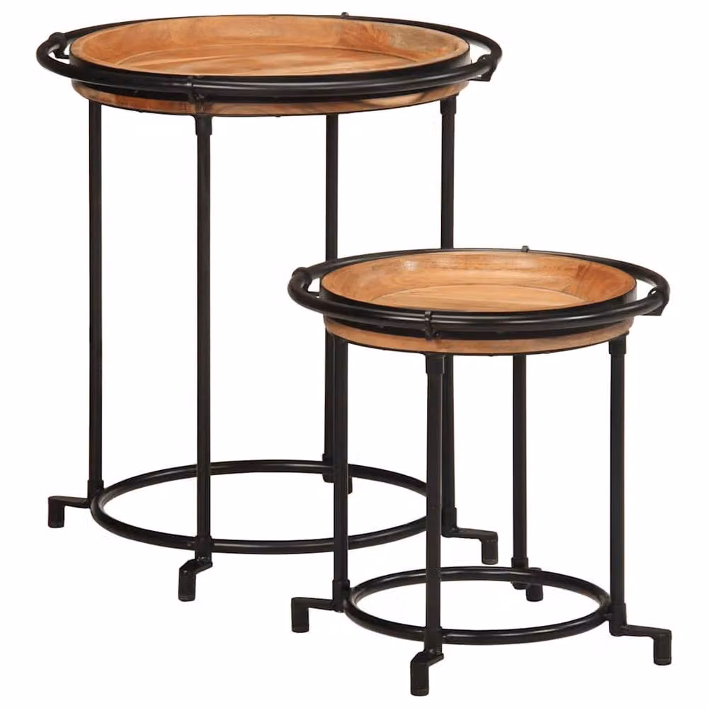 Berkfield Home 2 Piece Nesting Side Table Set in Brown Solid Acacia Wood – 2