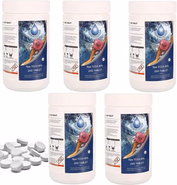 Shatchi Chlorine Disinfection Tablets for Spa and Hot Tub Cleaning, 2 Pack, 1kg Total, White