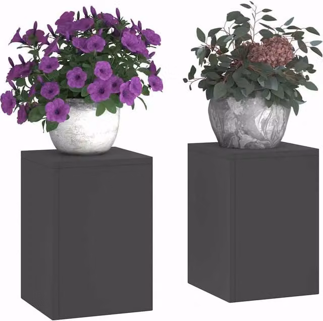 Berkfield Home Outdoor Steel Pillar Plant Stands, 2 Pieces, Black, W/D/H: 24 x 24 x 35 cm