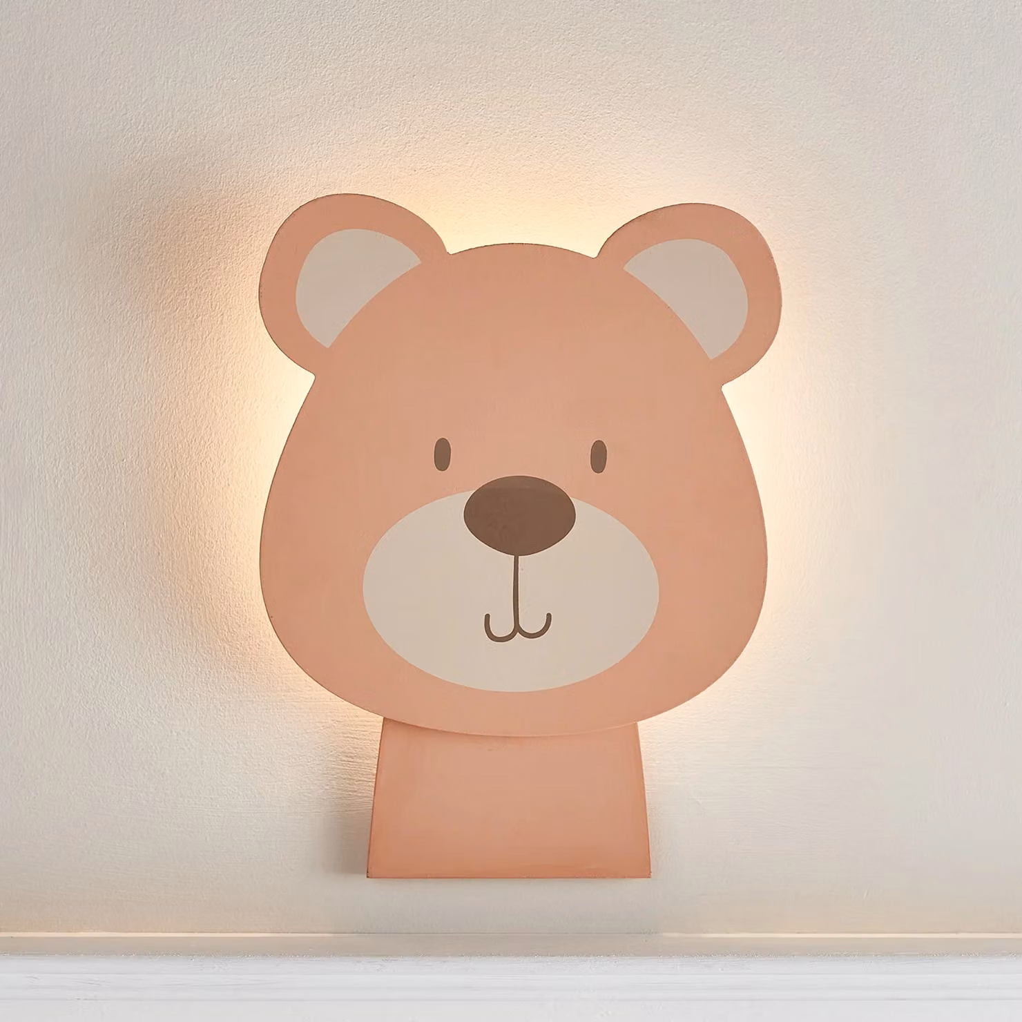 Lights4fun Battery Operated LED Bear Children's Wall Light with Remote and Timer in White or Pink