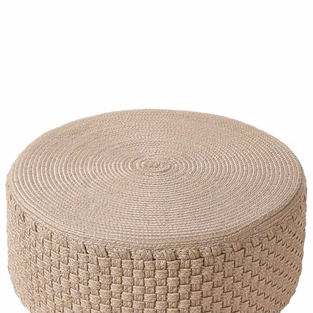 Wyld and Coco Handwoven Beige Round Outdoor Pouffe, Diameter: 70 cm – 2